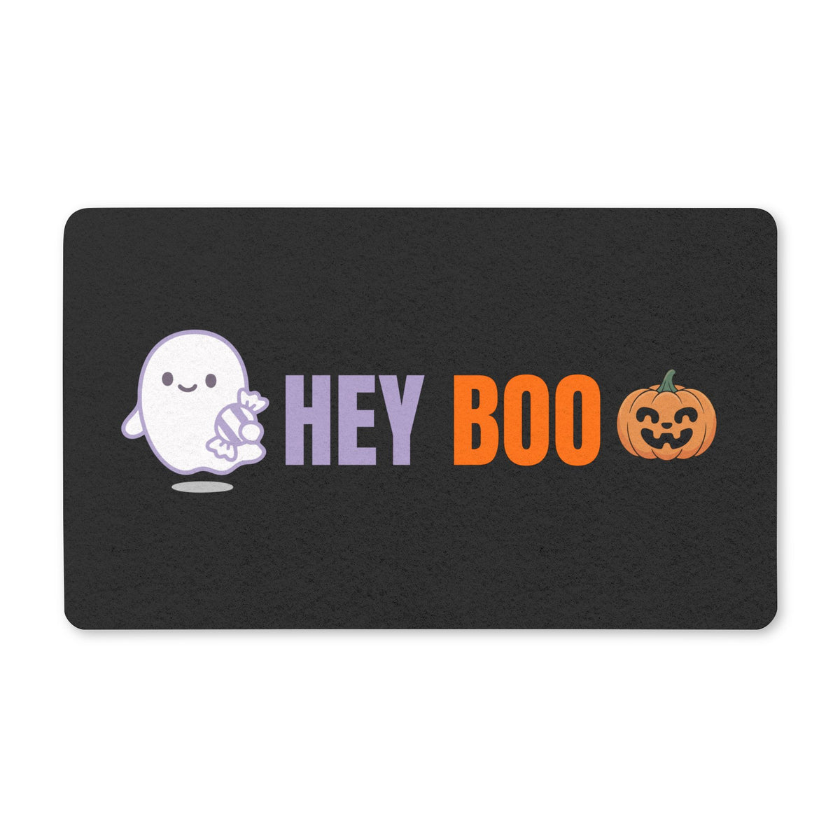 Hey Boo Halloween Doormat — Cute Ghost & Pumpkin Polyester Welcome Mat